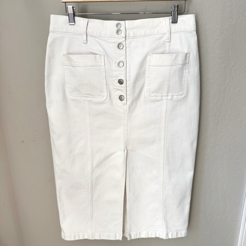 Madewell High Slit Denim Midi Skirt White Button Front Size 31 Style H8851 - Picture 4 of 16